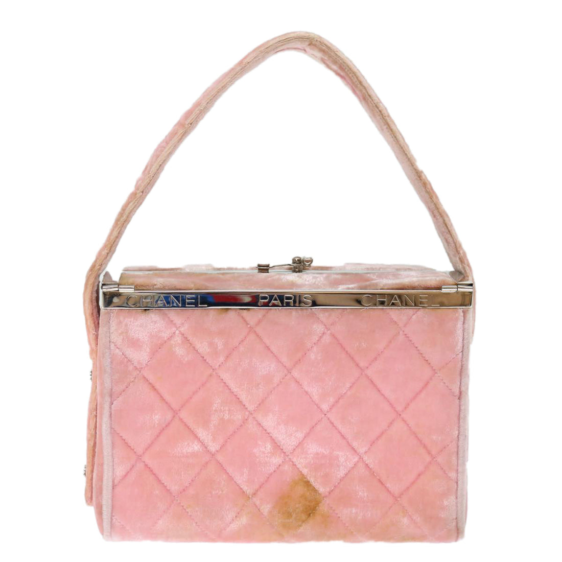 Top Quality Chanel Matelasse Hand Bag Velor Pink CC Auth 71634A