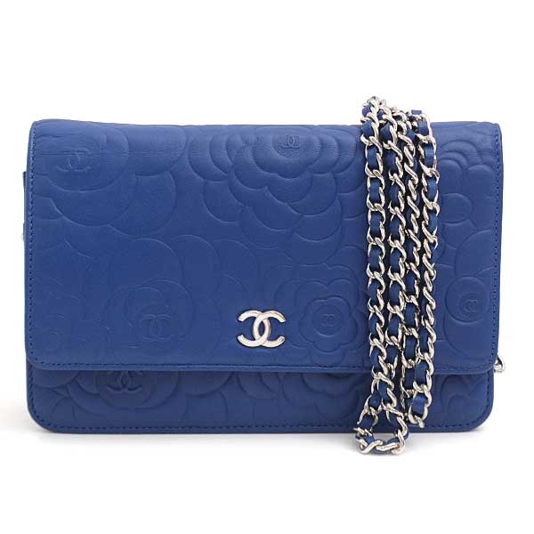 Chanel Camellia Chain Wallet Blue Lambskin