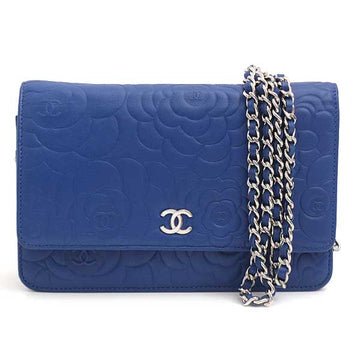 Chanel Camellia Chain Wallet Blue Lambskin