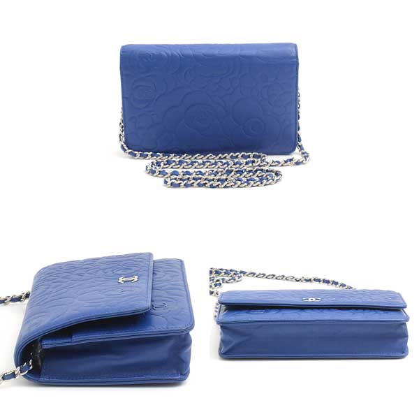 Chanel Camellia Chain Wallet Blue Lambskin