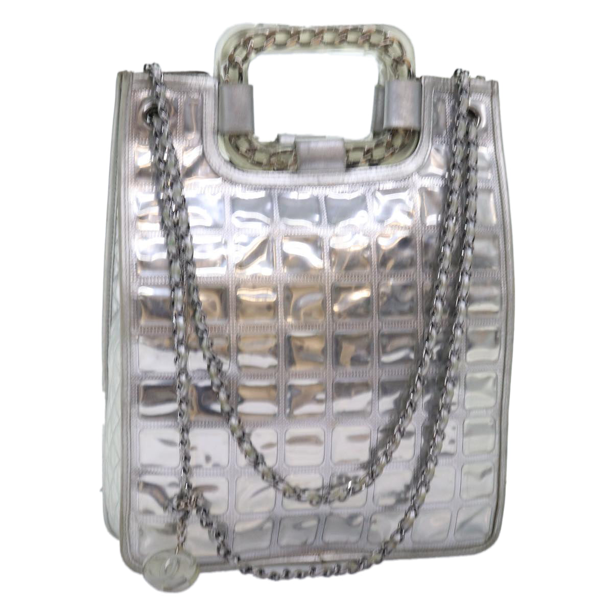 Top Quality Chanel Ice Cube Chain Shoulder Bag Vinyl 2way Silver CC Auth 71650