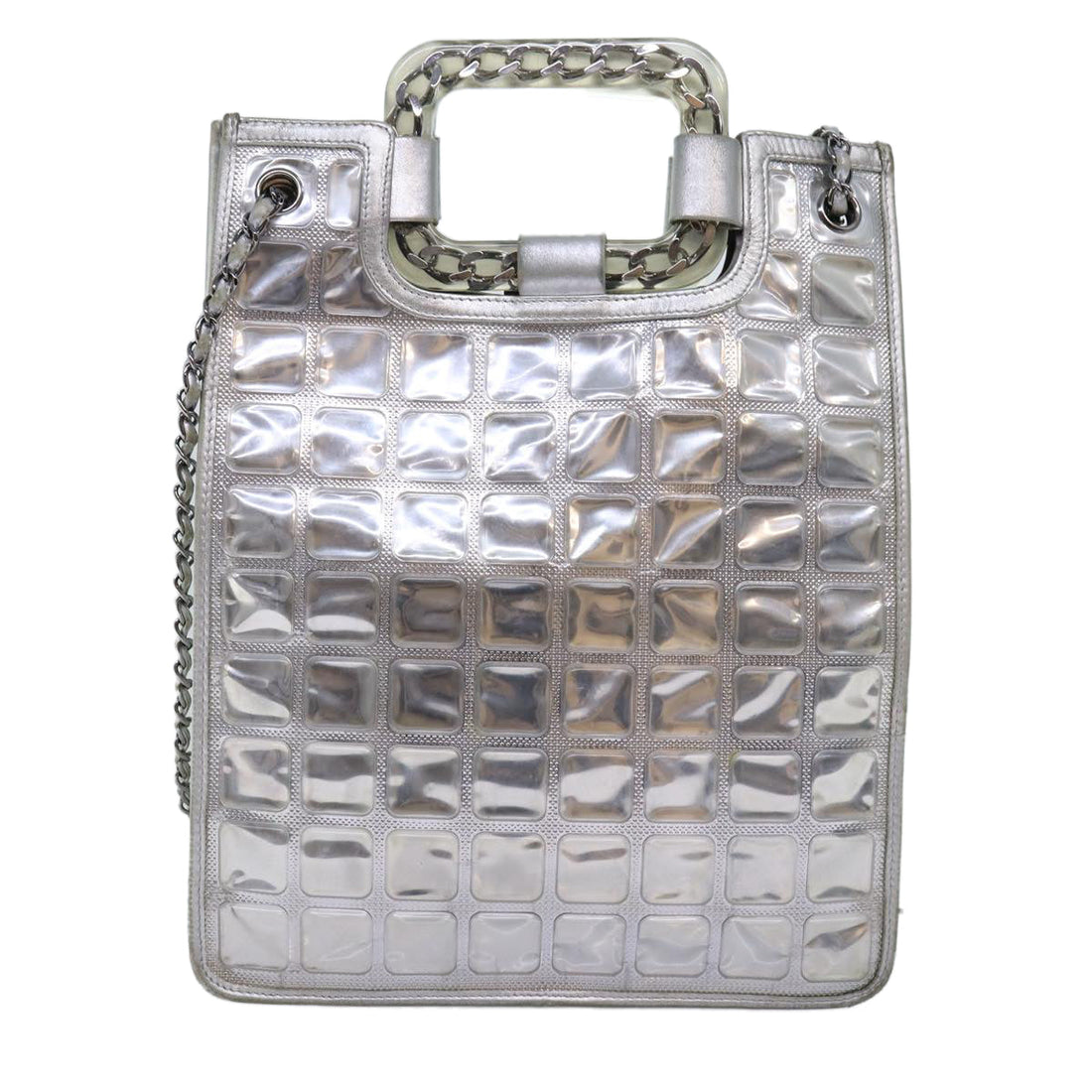 Top Quality Chanel Ice Cube Chain Shoulder Bag Vinyl 2way Silver CC Auth 71650