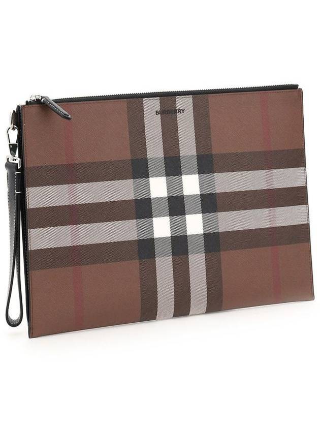 Burberry Check E Canvas Zipper Strap Clutch Bag