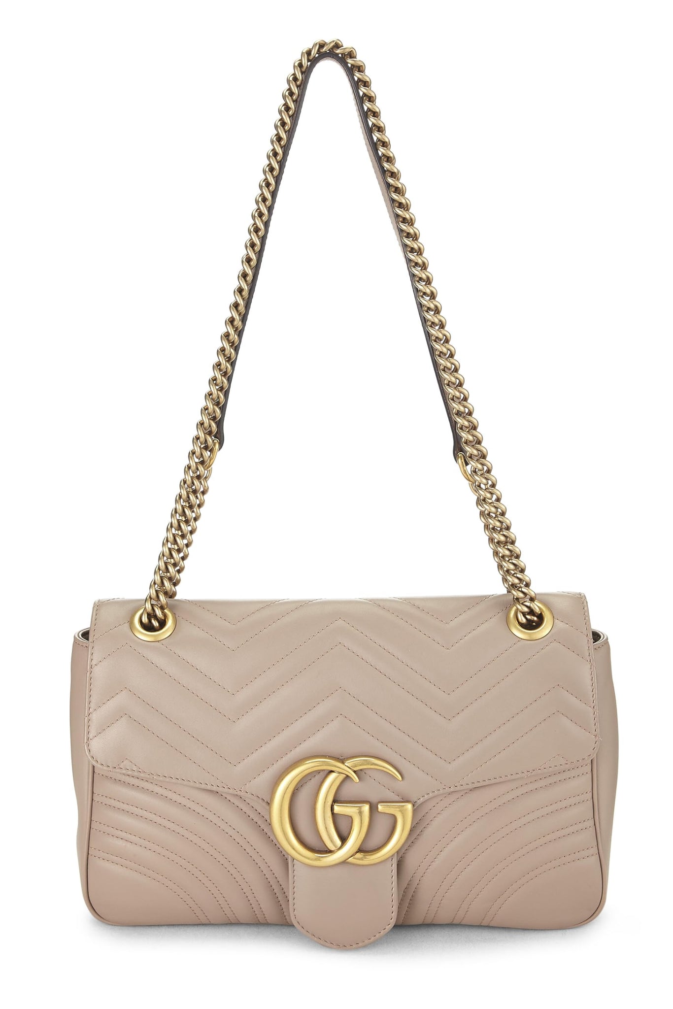 Gucci, Beige Leather GG Marmont Shoulder Bag, Beige