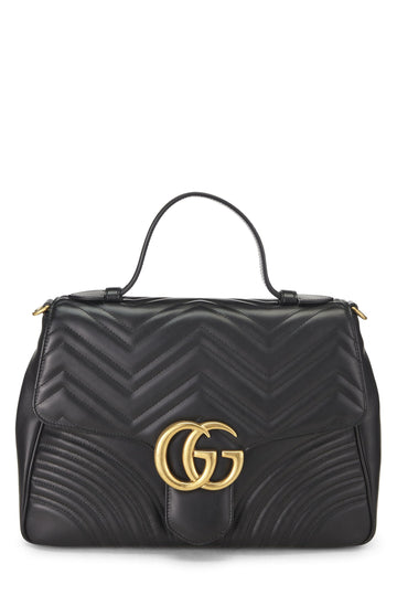 Gucci, Black Leather GG Marmont Top Handle Shoulder Bag Medium, Black