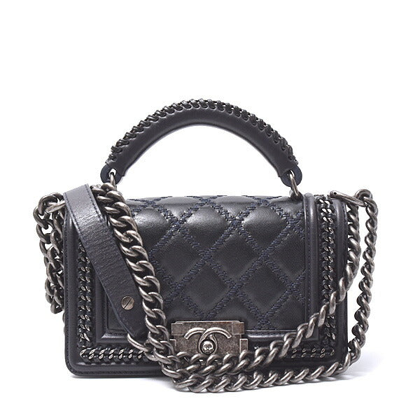 Chanel Matelassé Boy Chanel Top Handle 2way Chain Shoulder Bag Leather Handbag