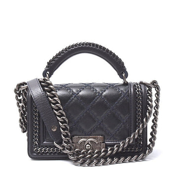 Chanel Matelassé Boy Chanel Top Handle 2way Chain Shoulder Bag Leather Handbag