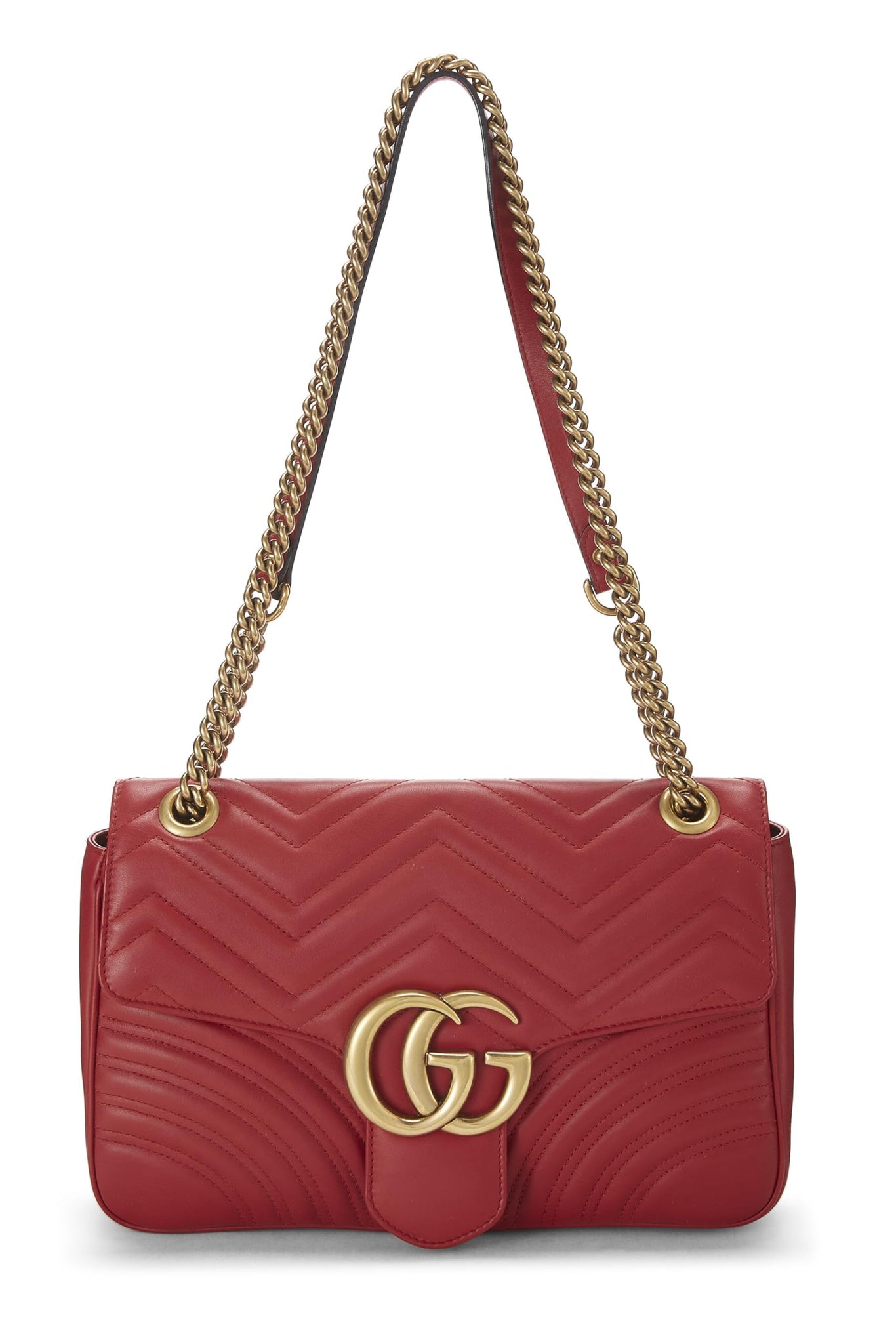 Gucci, Red Leather GG Marmont Shoulder Bag, Red