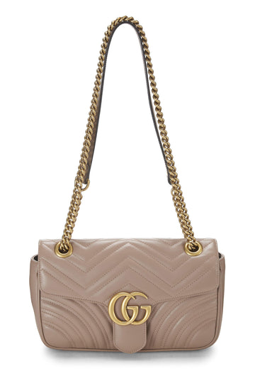 Gucci, Beige Leather GG Marmont Shoulder Bag Small, Pink