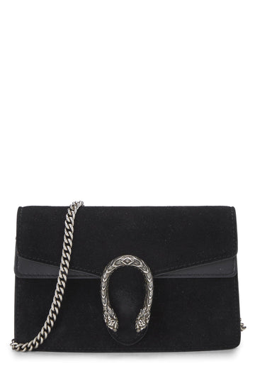 Gucci, Black Suede Dionysus Shoulder Bag Super Mini, Black