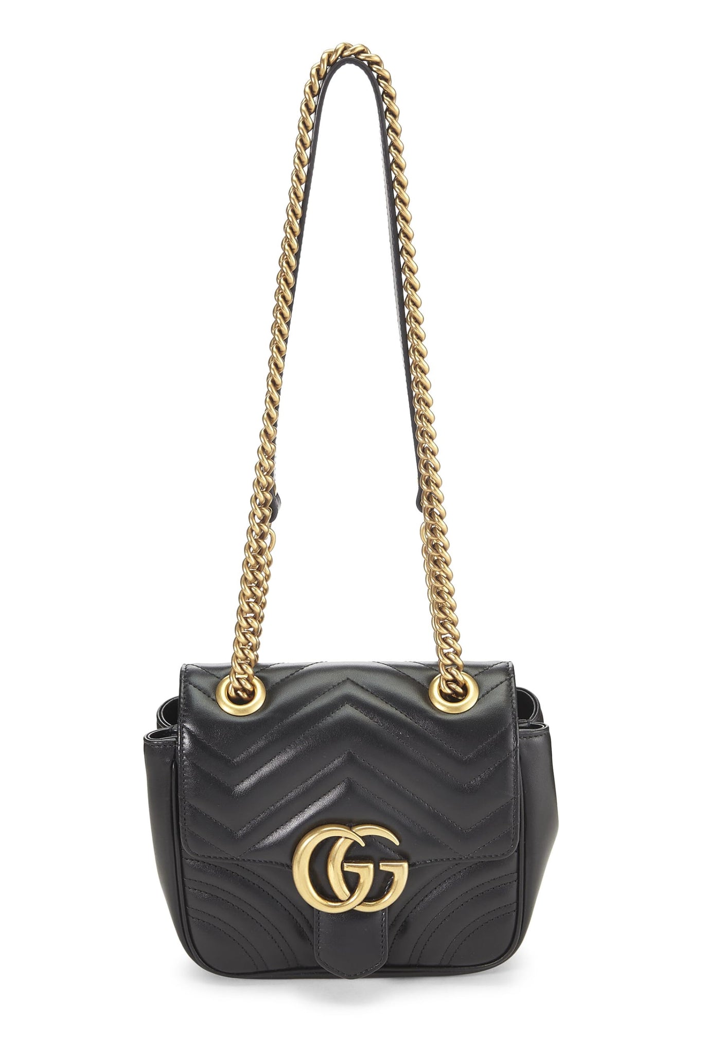 Gucci, Black Leather GG Marmont Shoulder Bag Mini, Black