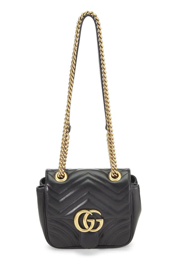 Gucci, Black Leather GG Marmont Shoulder Bag Mini, Black
