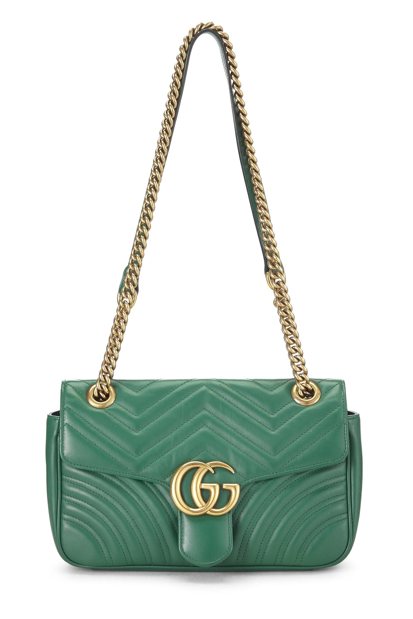 Gucci, Green Leather Matelassé Marmont Shoulder Bag Small, Green