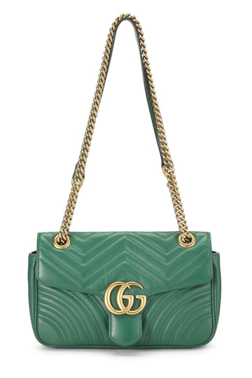 Gucci, Green Leather Matelassé Marmont Shoulder Bag Small, Green