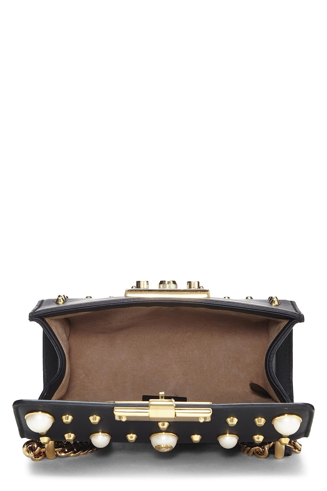 Gucci, Black Leather Studded Padlock Shoulder Bag Small, Black