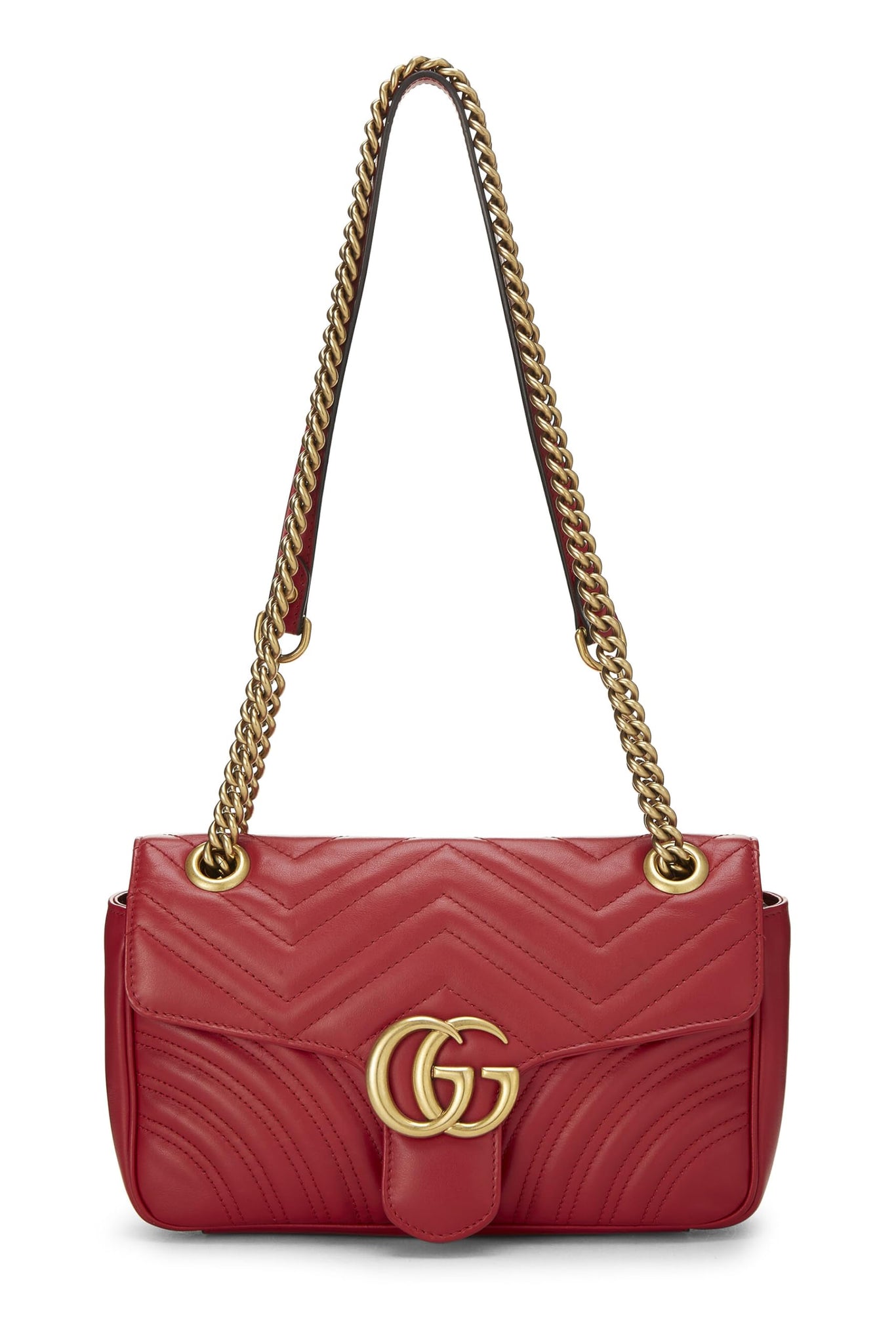 Gucci, Red Leather GG Marmont Shoulder Bag Small, Red