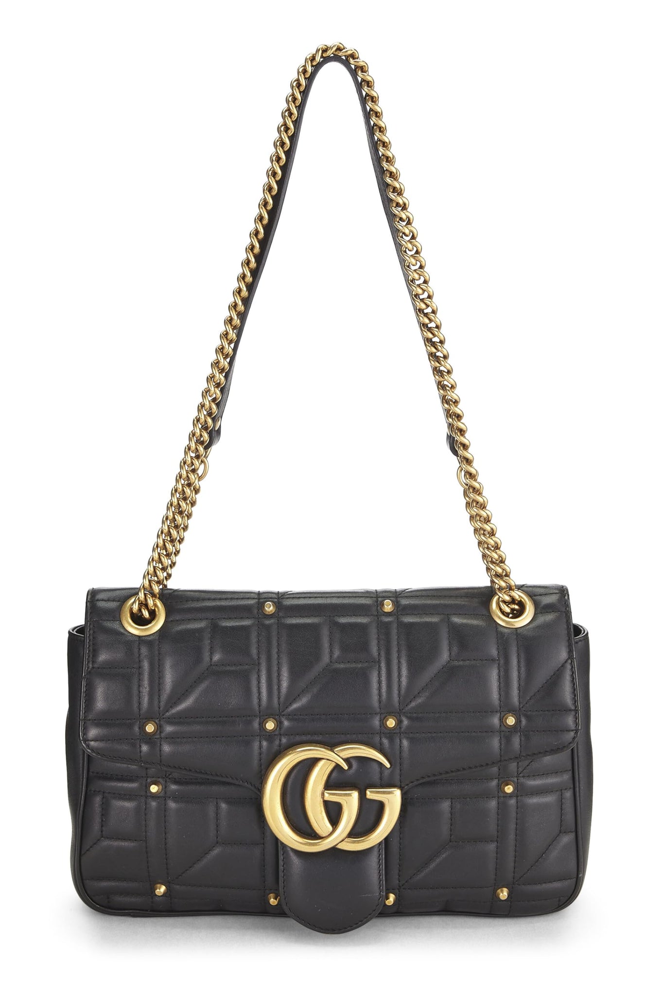 Gucci, Black Studded Leather GG Marmont Shoulder Bag, Black