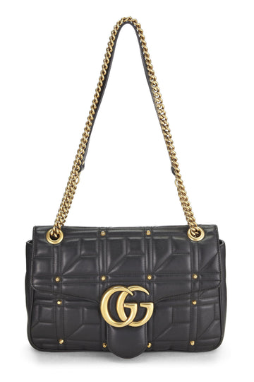 Gucci, Black Studded Leather GG Marmont Shoulder Bag, Black