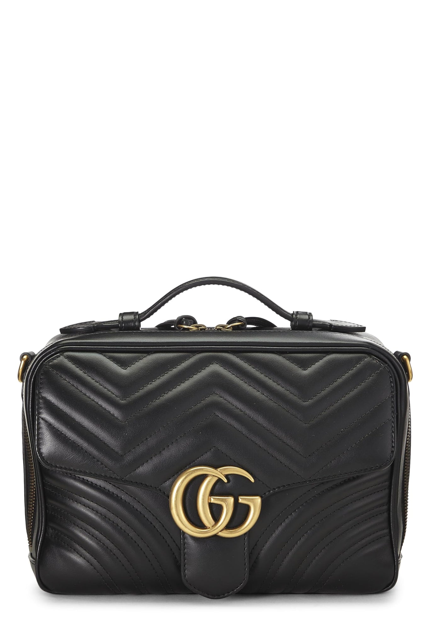 Gucci, Black Leather GG Marmont Top Handle Shoulder Bag Small, Black