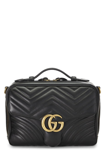 Gucci, Black Leather GG Marmont Top Handle Shoulder Bag Small, Black