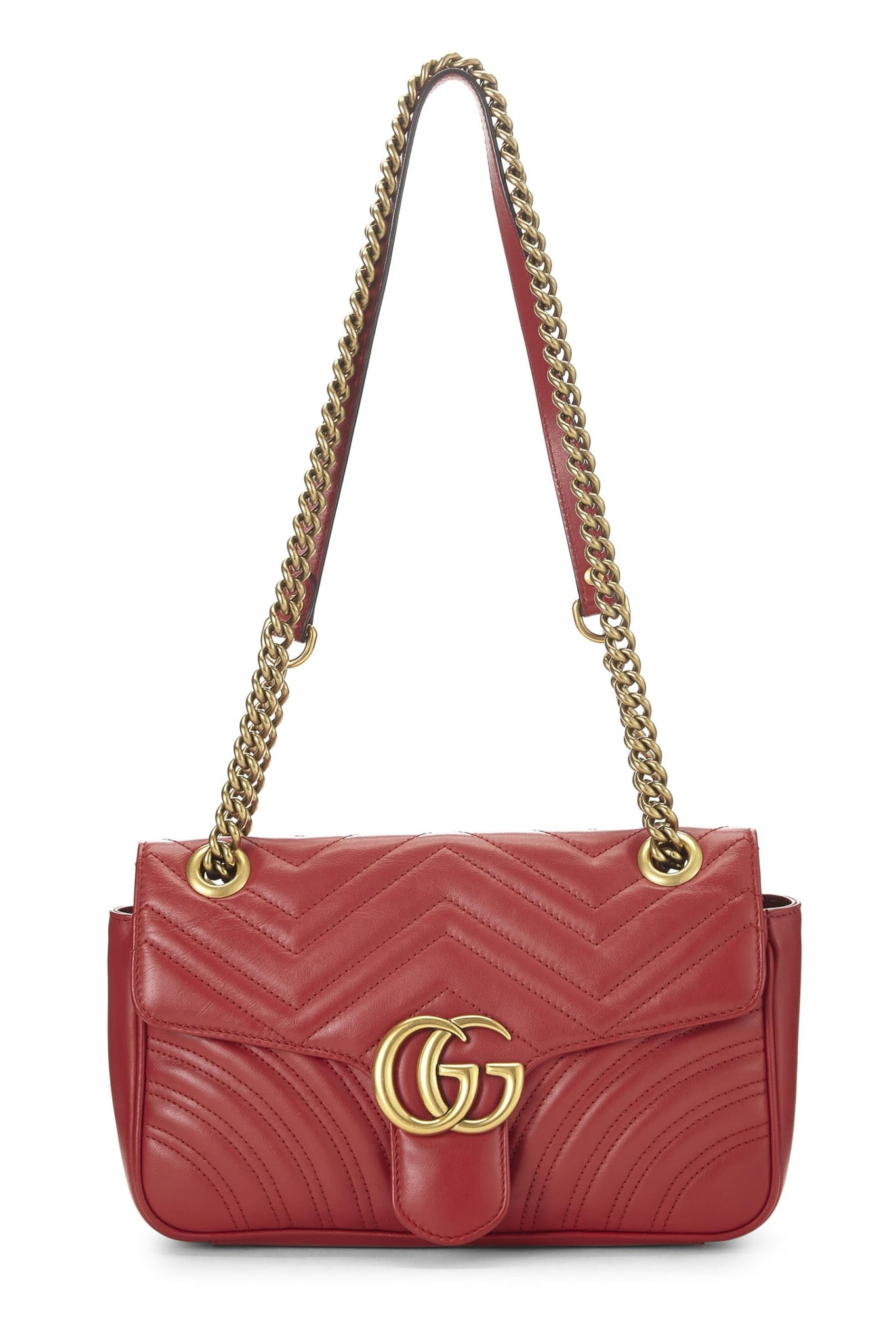 Gucci, Red Leather GG Marmont Shoulder Bag Small, Red