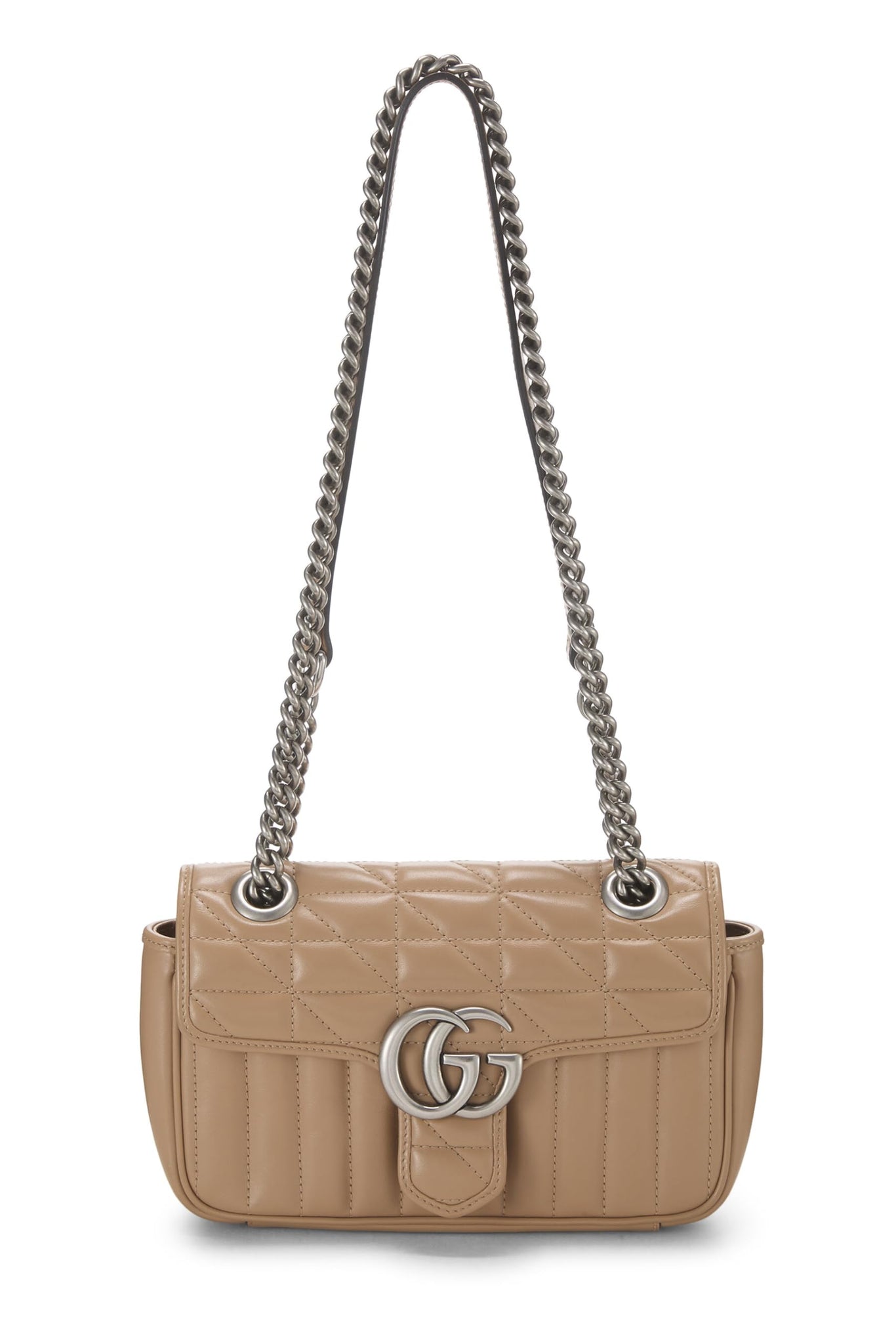Gucci, Beige Leather Marmont Matelassé Shoulder Bag, Brown