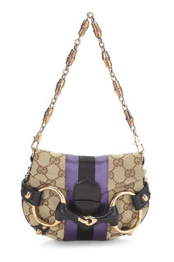Gucci, Purple Original GG Canvas Horsebit Chain Shoulder Bag, Purple