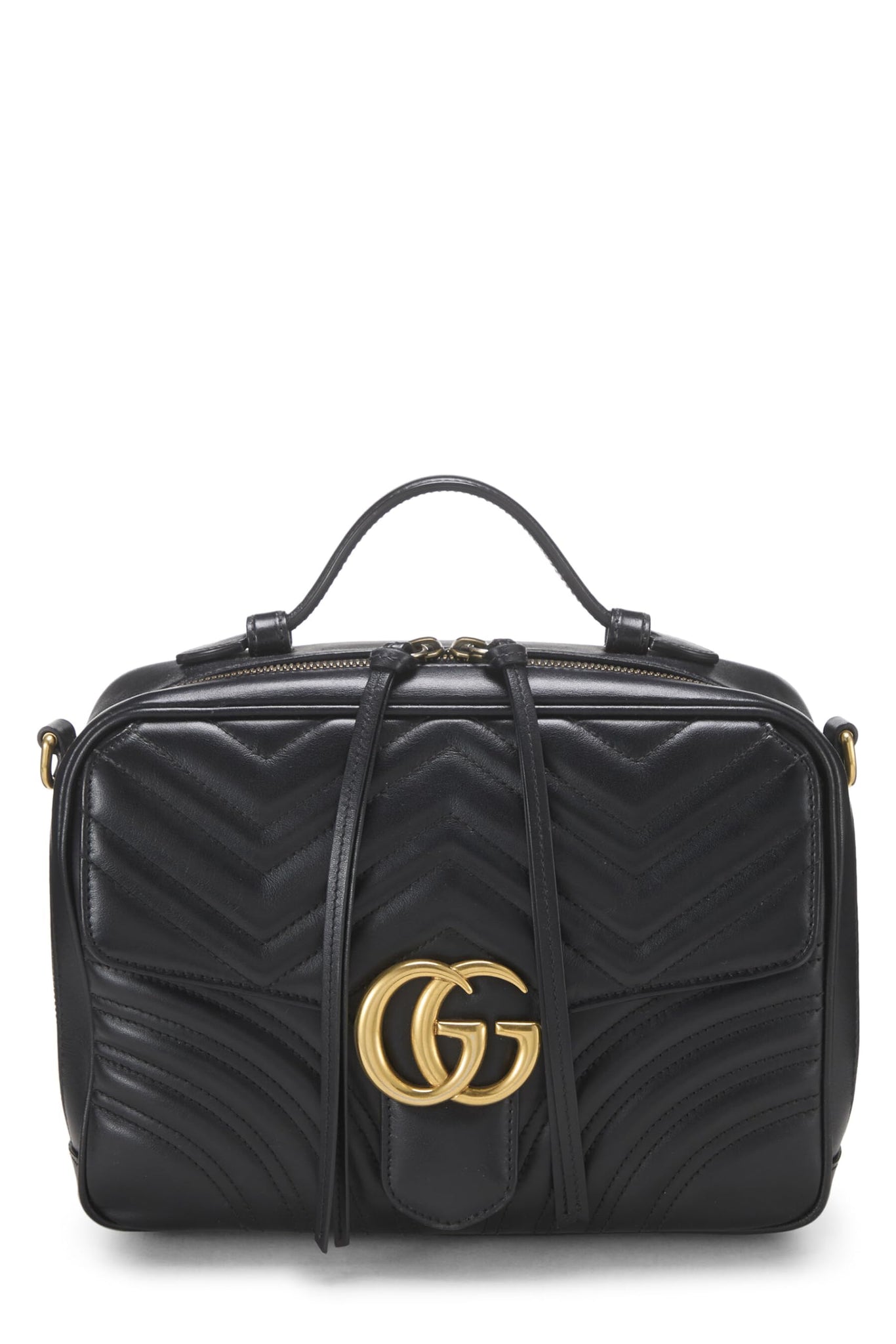 Gucci, Black Leather GG Marmont Top Handle Shoulder Bag Small, Black
