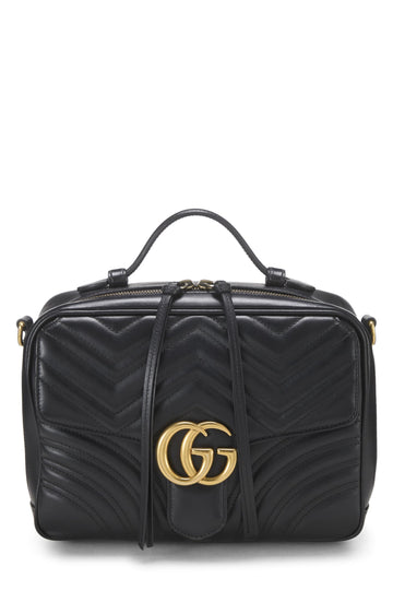 Gucci, Black Leather GG Marmont Top Handle Shoulder Bag Small, Black