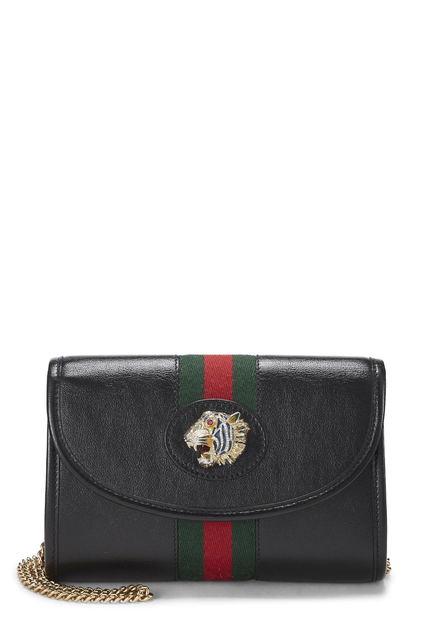 Gucci, Black Leather Web Rajah Shoulder Bag Mini, Black