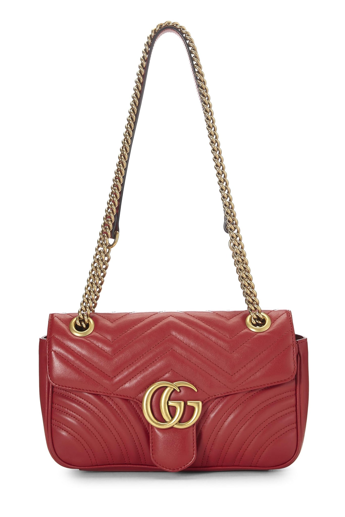 Gucci, Red Leather GG Marmont Shoulder Bag Small, Red
