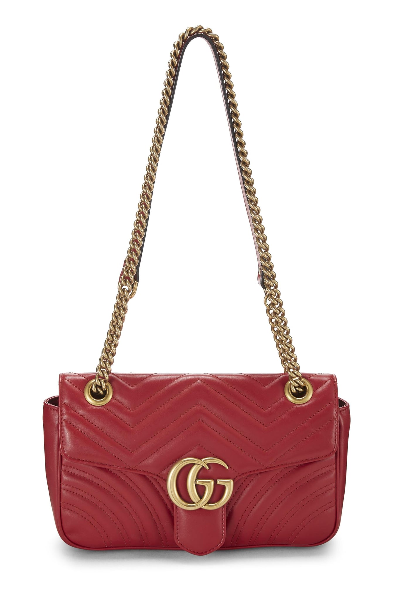 Gucci, Red Leather GG Marmont Shoulder Bag Small, Red