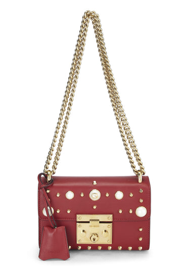Gucci, Red Leather Stud & Faux Pearl Padlock Shoulder Bag, Red