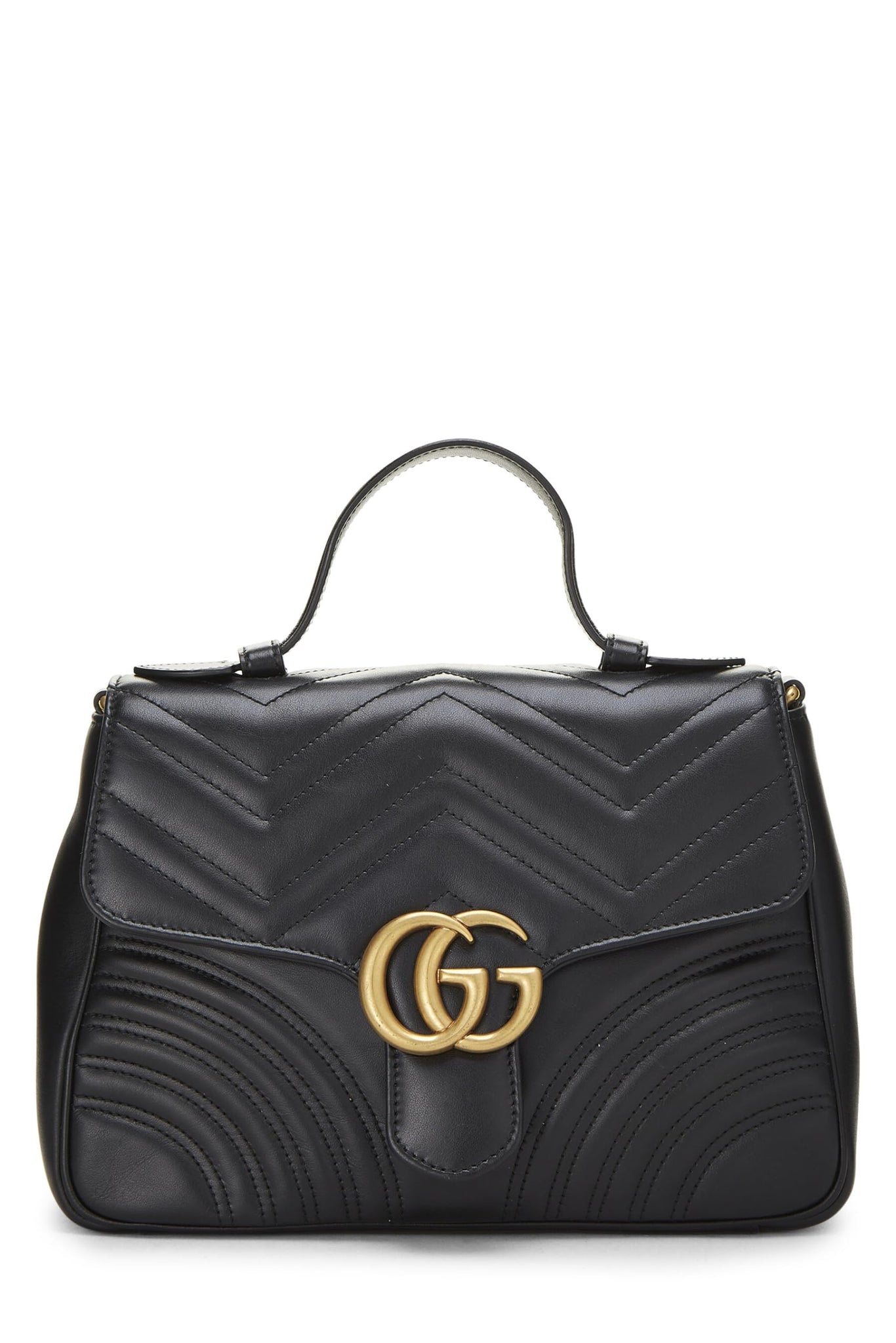 Gucci, Black Leather GG Marmont Top Handle Shoulder Bag Small, Black