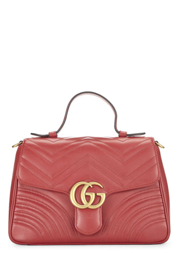 Gucci, Red Leather GG Marmont Top Handle Shoulder Bag Small, Red