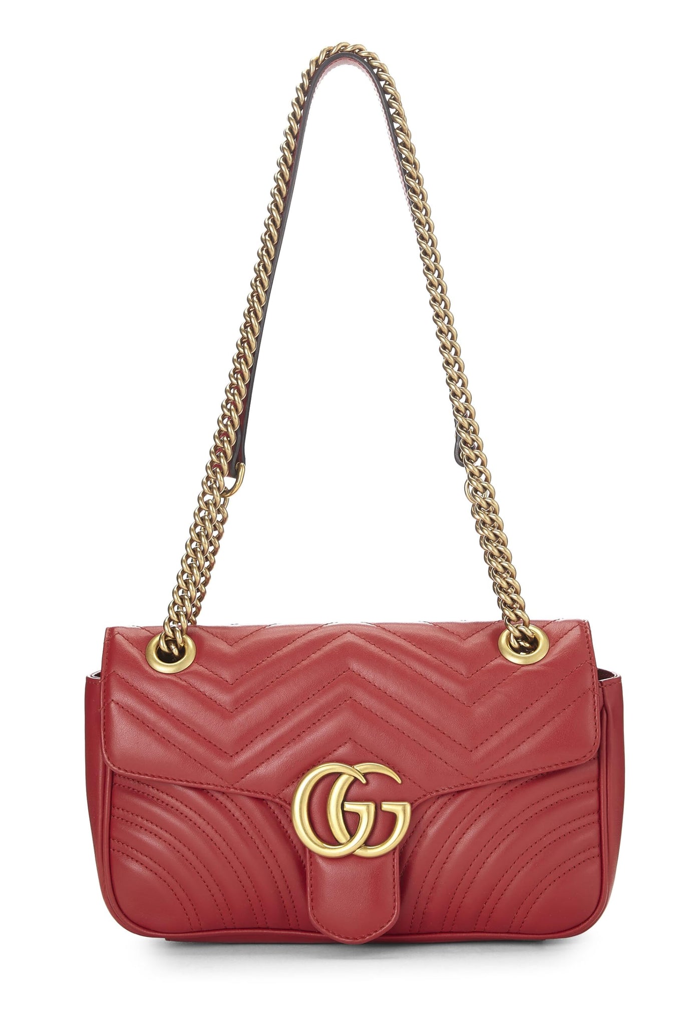 Gucci, Red Leather GG Marmont Shoulder Bag Small, Red