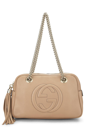 Gucci, Beige Grained Leather Soho Chain Shoulder Bag, Beige