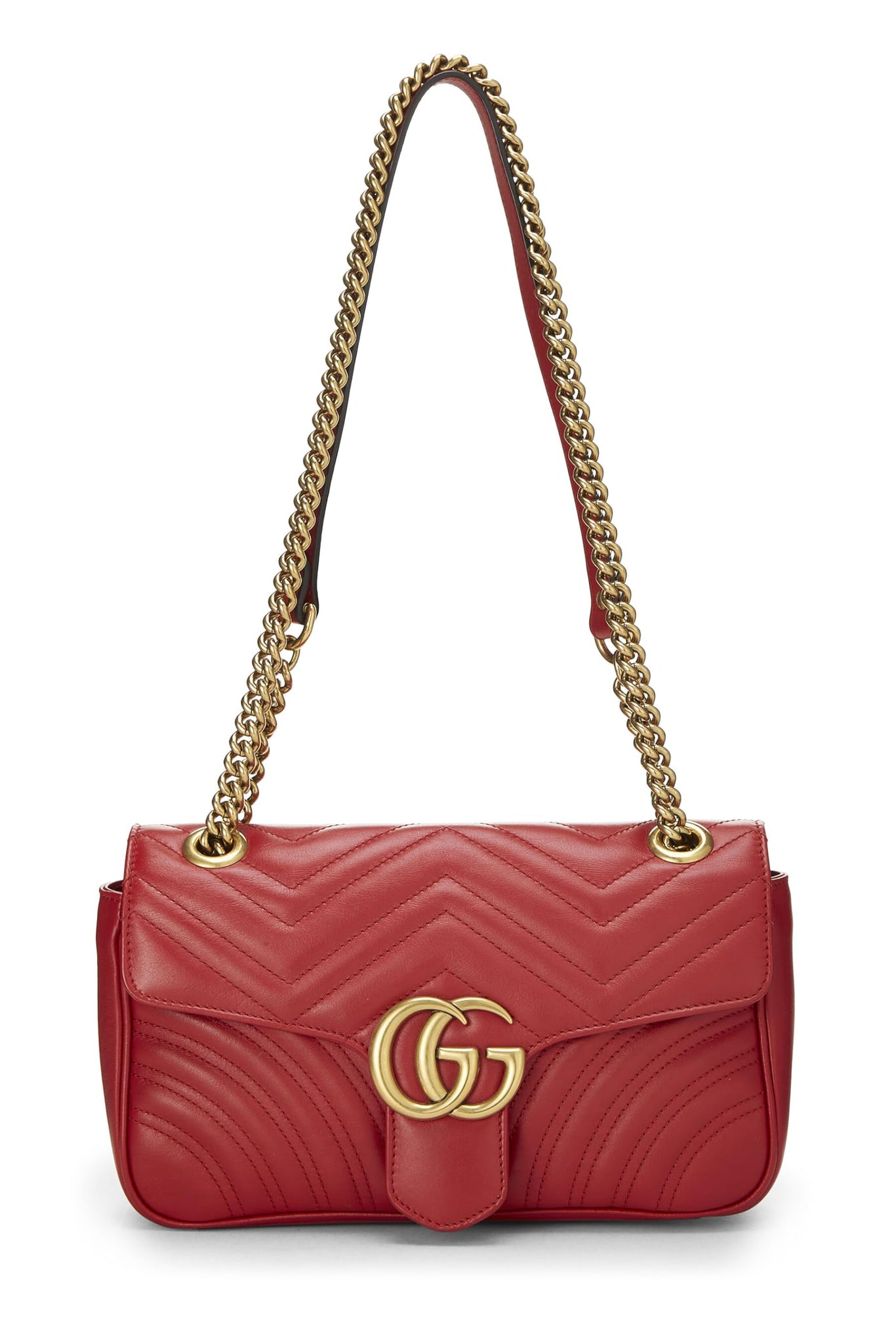 Gucci, Red Leather GG Marmont Shoulder Bag Small, Red