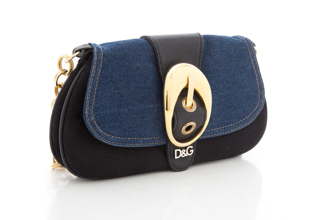 Dolce & Gabbana Denim Handbag with Large Gold Buckle Detail