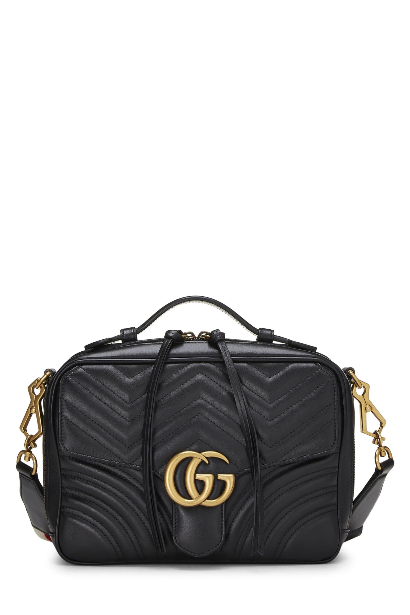 Gucci, Black Leather GG Marmont Top Handle Shoulder Bag Small, Black