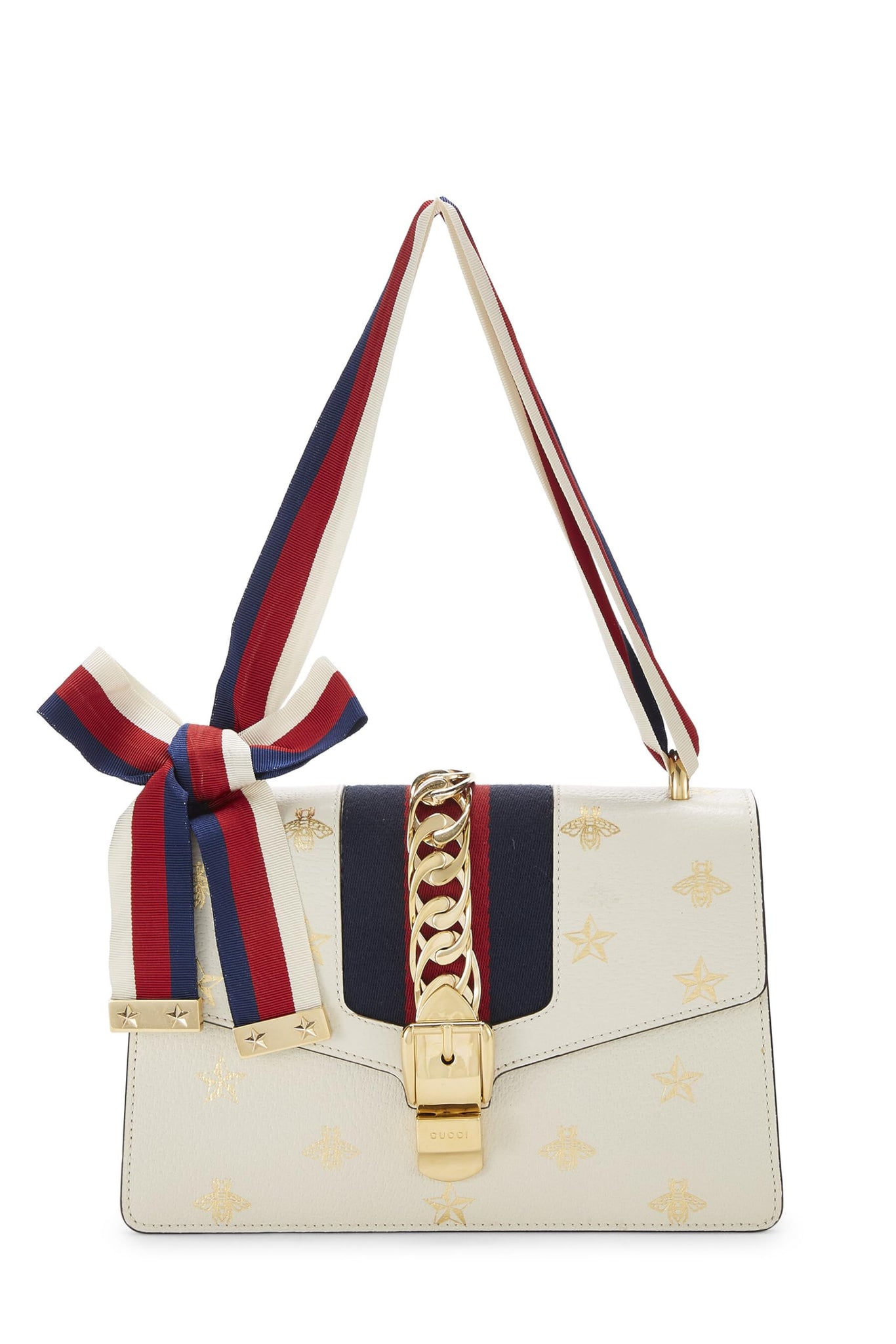 Gucci, Cream Bee & Star Leather Sylvie Shoulder Bag Small, White