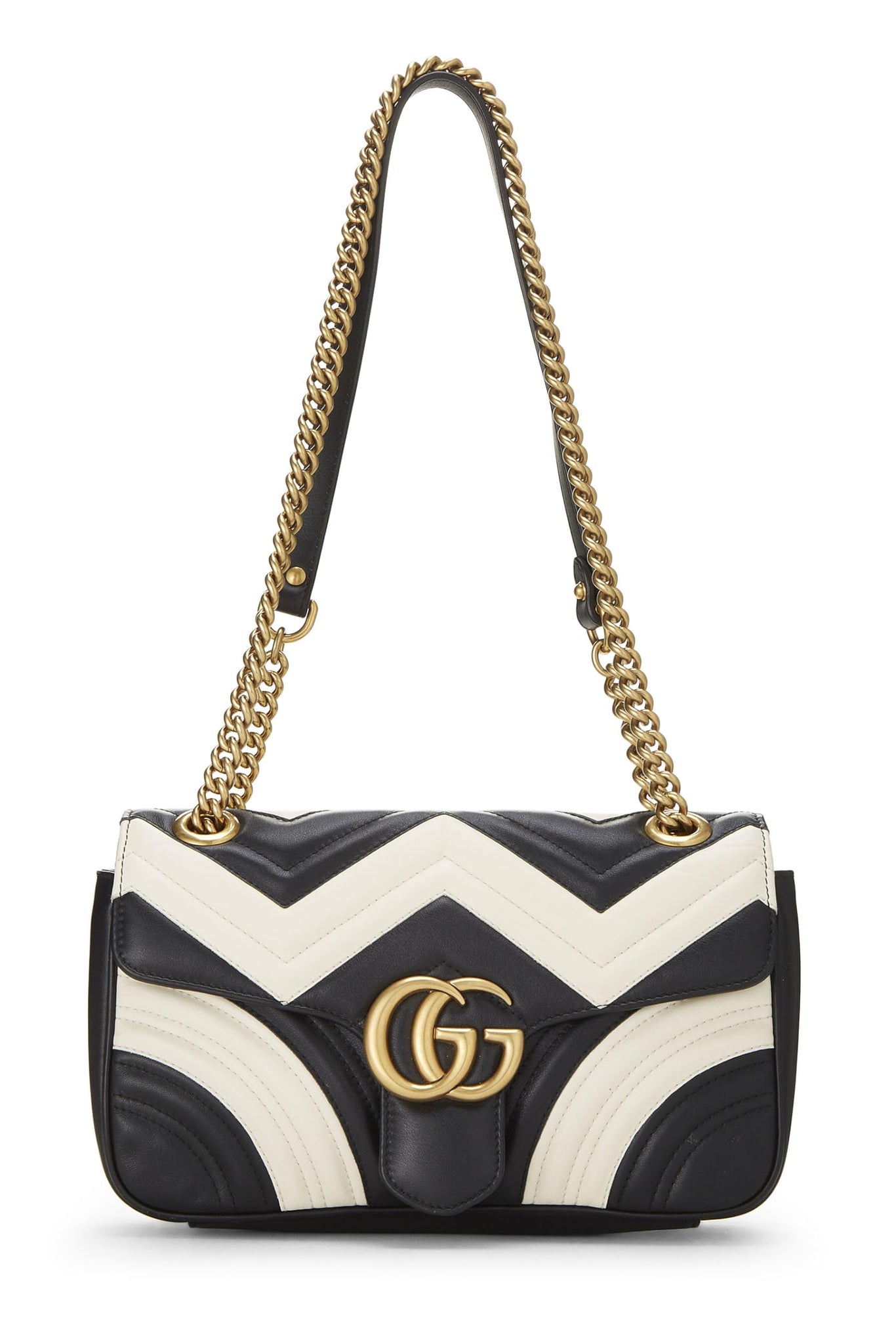 Gucci, Black & White Leather GG Marmont Shoulder Bag Small, Multi