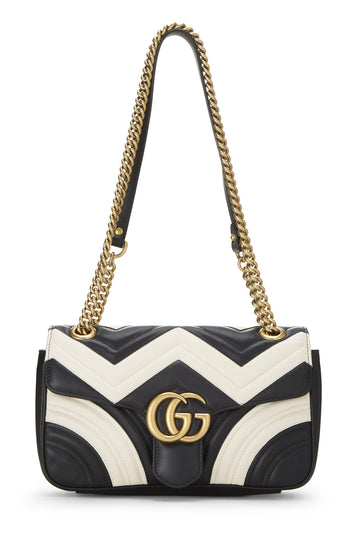 Gucci, Black & White Leather GG Marmont Shoulder Bag Small, Multi