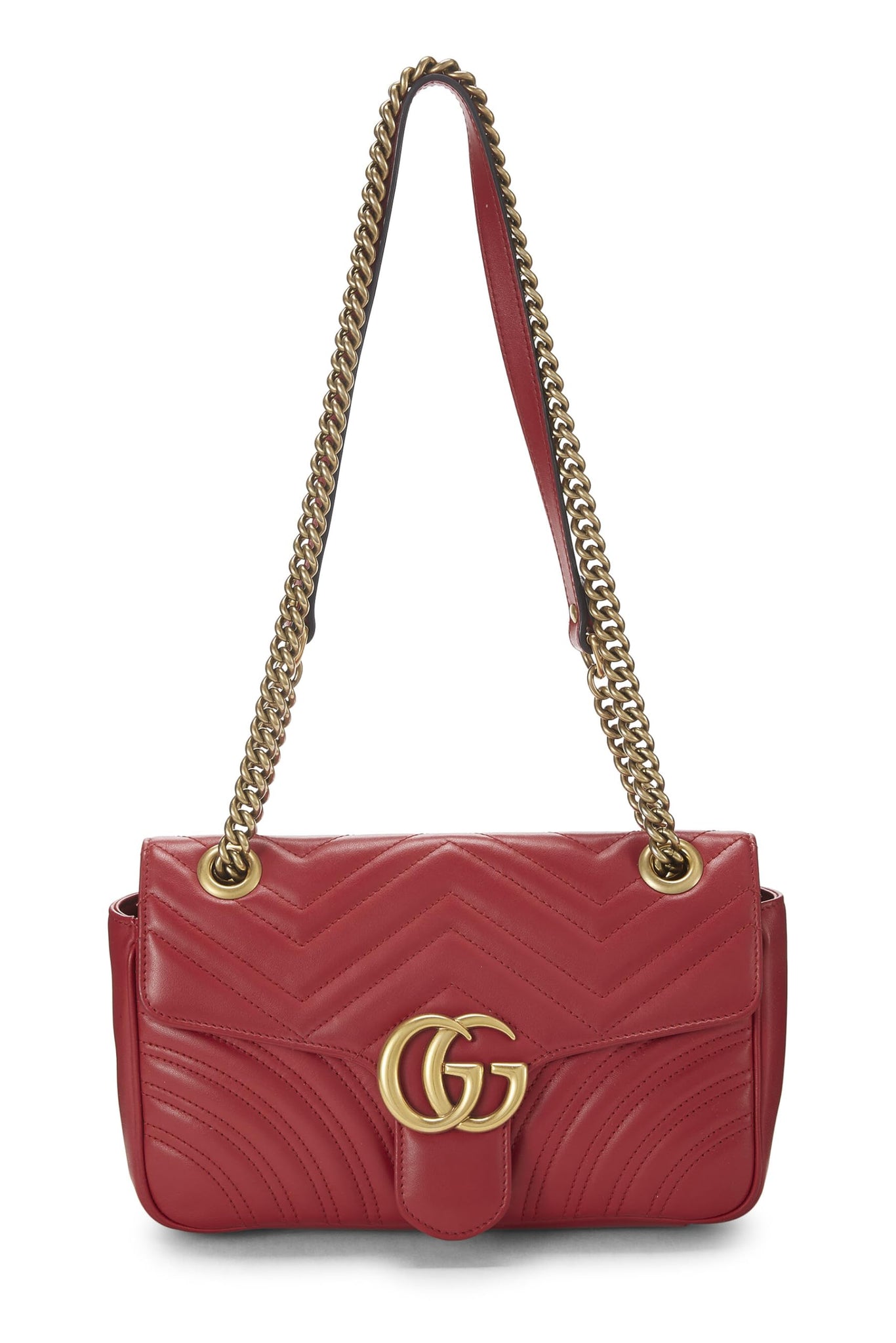 Gucci, Red Leather GG Marmont Shoulder Bag Small, Red