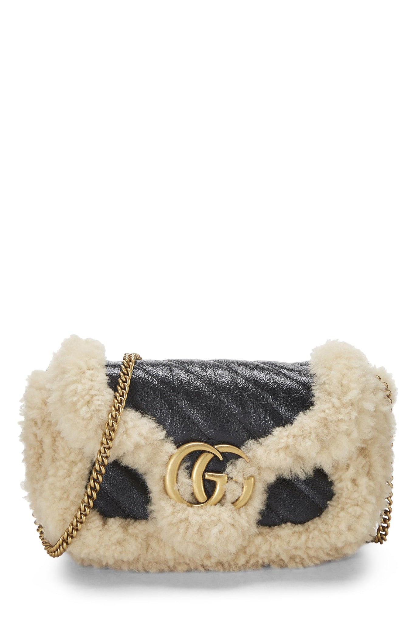 Gucci, Black Leather & Shearling GG Marmont Shoulder Bag Mini, Black