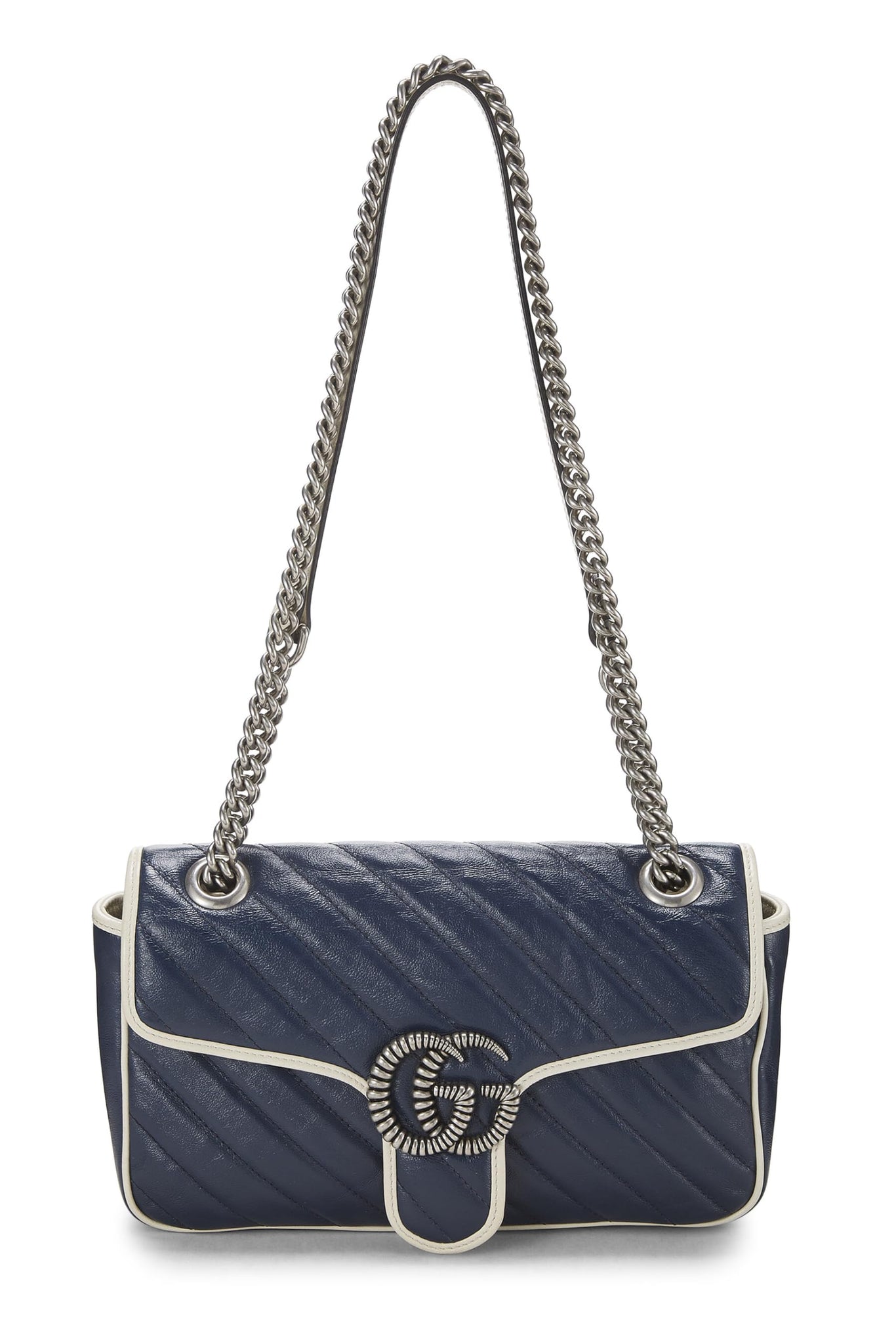 Gucci, Navy Leather Torchon GG Marmont Shoulder Bag Small, Navy