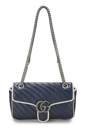 Gucci, Navy Leather Torchon GG Marmont Shoulder Bag Small, Navy