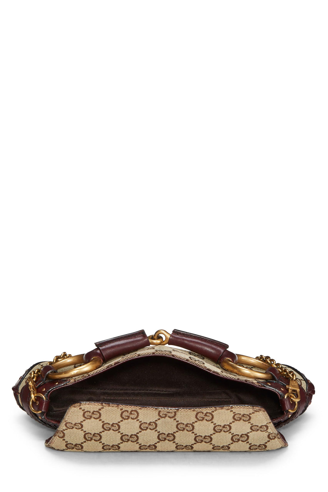 Gucci, Burgundy Original GG Canvas Studded Horsebit Chain Clutch, Burgundy
