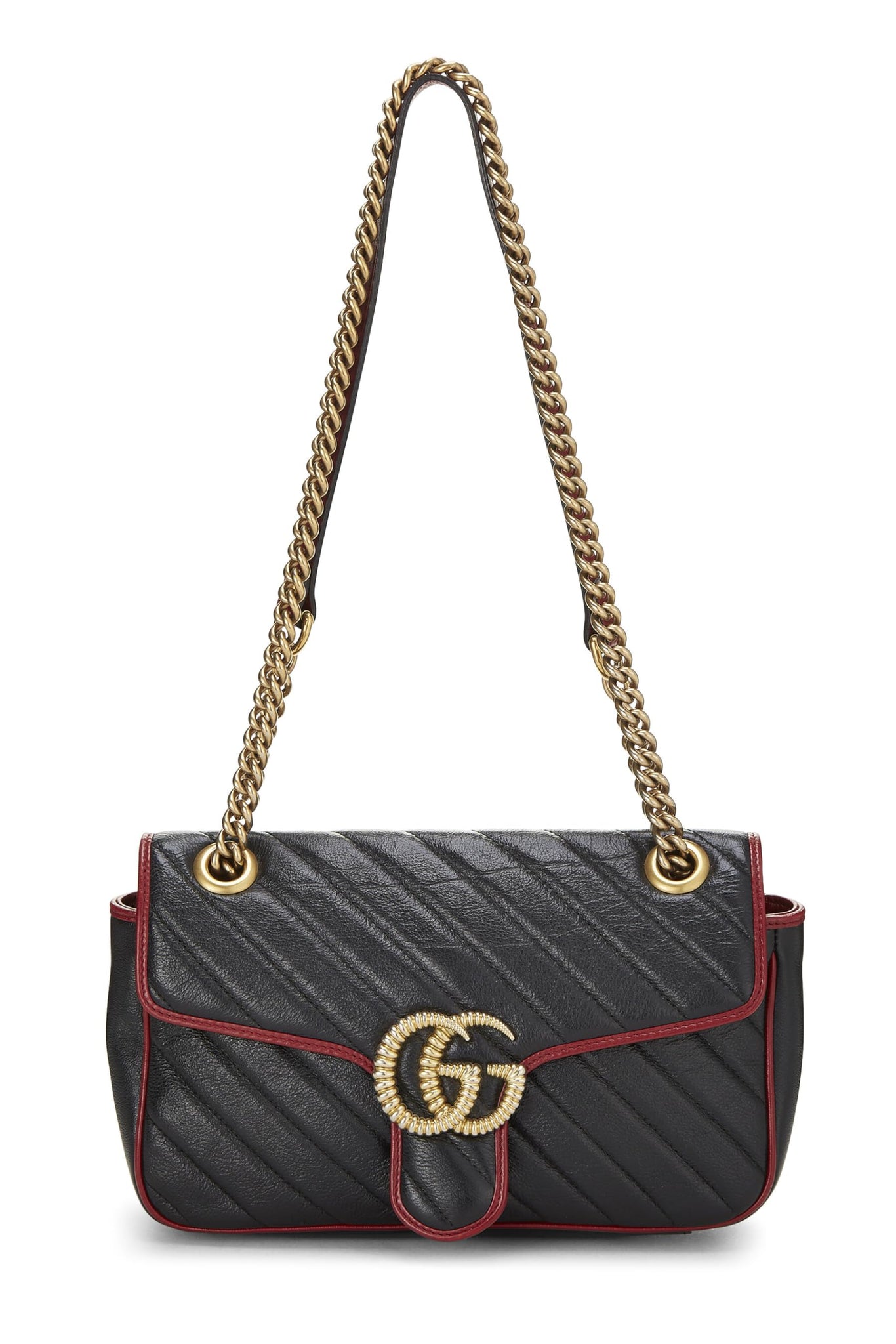 Gucci, Black Leather Torchon GG Marmont Shoulder Bag Small, Black