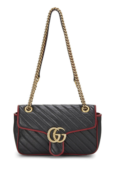 Gucci, Black Leather Torchon GG Marmont Shoulder Bag Small, Black